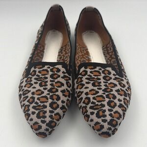 Leopard Print Knit Pointed Toe Flats Brown Black Slip On Shoes Women's Size 6